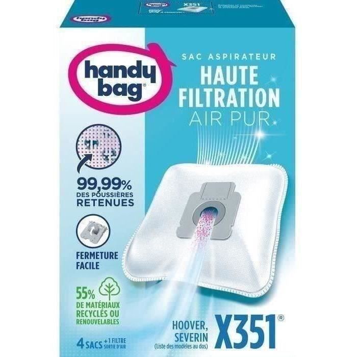 Sacs aspirateurs Handy bag® X351® - Bluesky, Hoover, Severin - 4 sacs + 1 filtre sortie d'air à déco