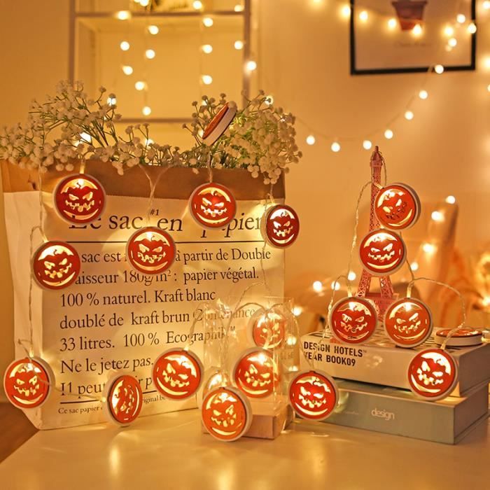 Guirlande Lumineuse Halloween Citrouille 3 Mètres - 20 LED, Piles, 2 Modes (fixe/clignotant), Décoration Intérieure/extérieure