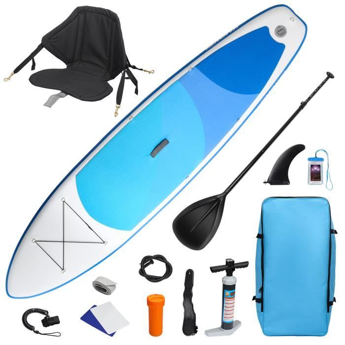 KUOKEL Stand Up Paddle Gonflable avec palette réglable 320cm × 76cm × 15cm Avec accessoires