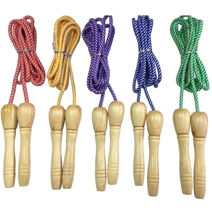 Romon Corde à Sauter Sport – Poignée Bois De Hêtre, Corde Ajustable 250cm, Légère 0,13kg
