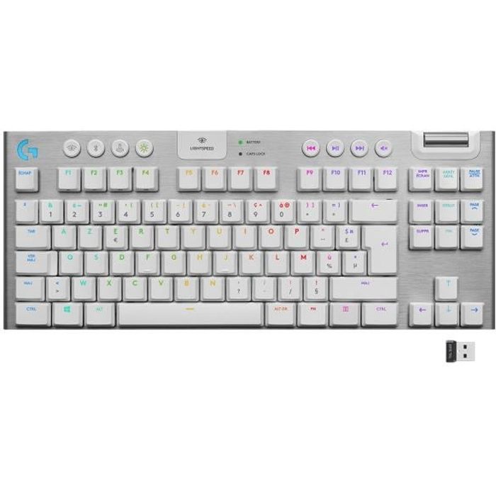 Clavier gaming mécanique Logitech G915 TKL LIGHTSPEED RVB sans fil, sans  pavé numérique - GL Tactile Blanc - Cdiscount Informatique