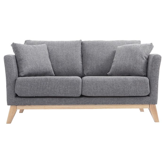 Miliboo - Canapé scandinave déhoussable 2 places en tissu gris clair et bois clair OSLO
