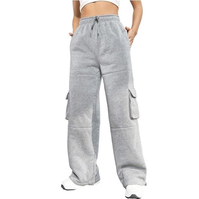 Chaud Fourre Pantalon Large Jogging Femme Cordon Taille Elastique Cargo Poches Hiver Ample Survetement Pantalons de Sport Gris Clair Gris Clair Cdiscount Pret a Porter