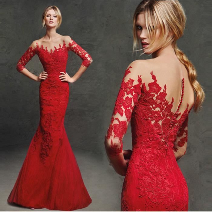 Ofeli Rouge Sirene De Bal Longue Appliques Sexy Partie Robe De