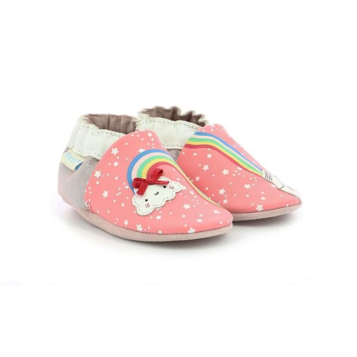 Chausson Bébé Fille Robeez Rainbow Paste - Rose - Confortable et