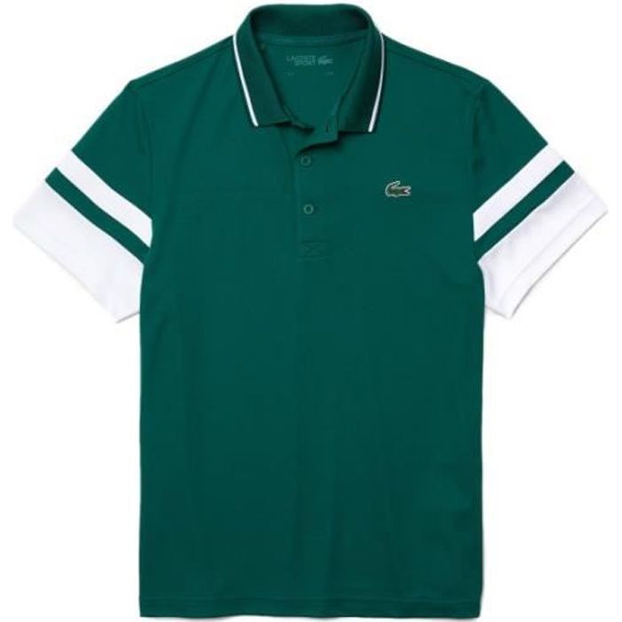 Polo Lacoste Ref. DH9681 UGA. Couleur Vert Blanc. Details. Col polo bord cote raye avec ouverture a deux boutons pour un Vert Cdiscount Pret a Porter