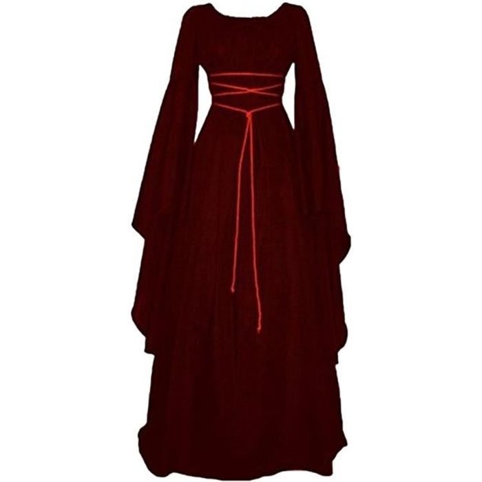 Josamogre Robe Renaissance Femme Velours Manches Longues - Costume Médiéval Gothique Mariée Halloween