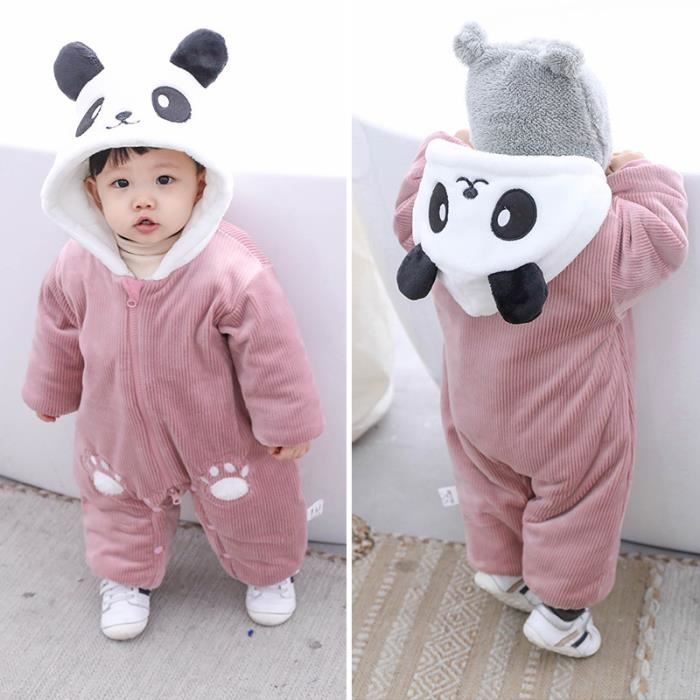 Bebe Barboteuses a Capuche Flanelle Combinaisons Manches Longues Tenues d hiver Grenouillere panda Rose Modele 183 Rose Cdiscount Pret a Porter