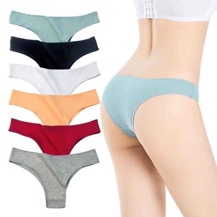 Lot de 6 Culottes En Coton Femme Invisible Mesdames Slips Brésiliens Bikini  Strings Bleu - Cdiscount Prêt-à-Porter