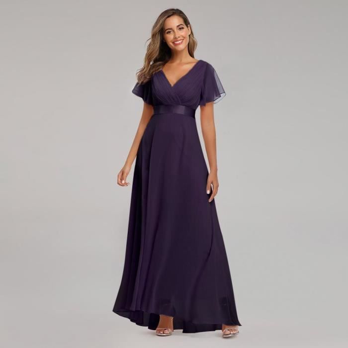 Double Vented Robe Robe de soirée en Double V-col et Manches Courtes - Violet yuanmeizhen ...