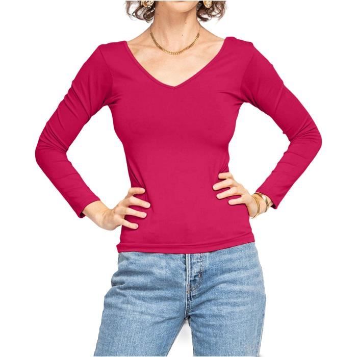 Tee shirt femme hotsell manche longue col v