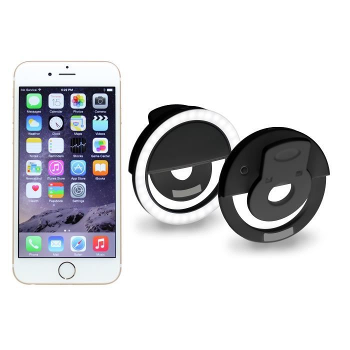 Noir Rechargeable par USB pour par ex Anneau Macro Clip 36 LED & 3 Niveaux Samsung/iPhone/HTC MyGadget Selfie Light Ring pour Smartphone