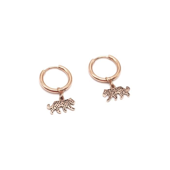 Boucles d/'Oreilles Mini Chat Acier Or Rose avec Pierre Goutte Zirco... BO1571E
