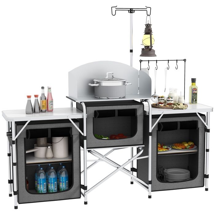 SWANEW Cuisine De Camping Pliable, 2 Compartiments, Structure En Aluminium Avec Tablette Et Sac De Transport Tye B 2 Compartiments 86479990