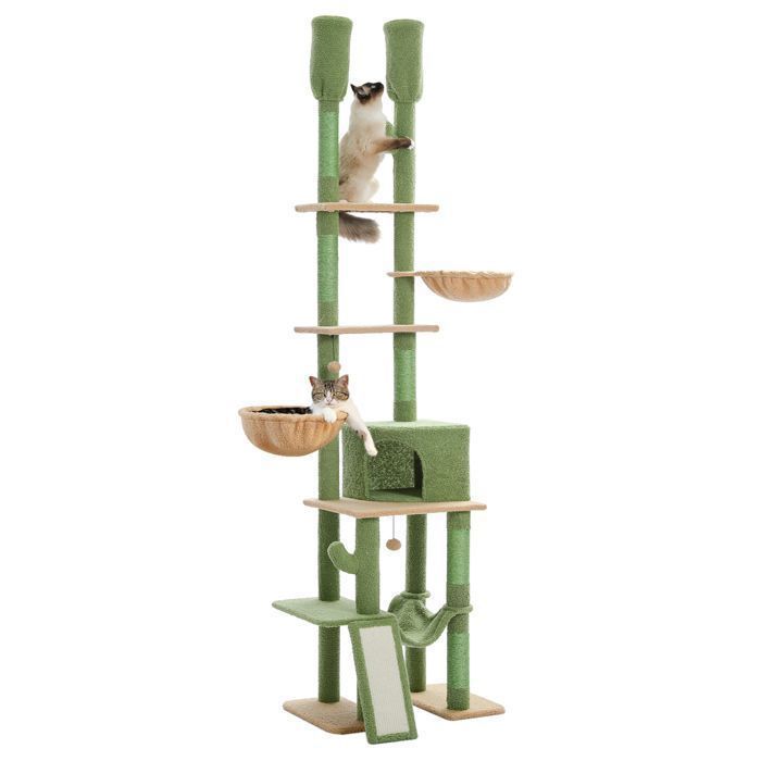 Meilleurs prix pour PAWZ Road Arbre à Chat au Plafond Cactus Luxeux, Hauteur ajustable, Poteau griffoir sisal, Large Hamac Suspendu, 216-285cm
