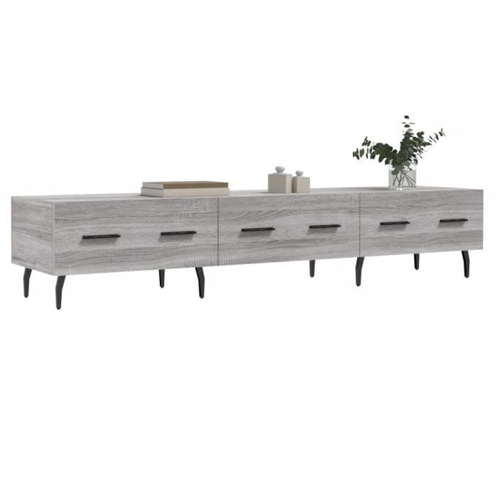 Meuble TV gris béton 152x22x113 cm bois d'ingénierie | Leroy Merlin
