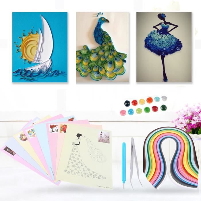 Qiilu kit de quilling en papier 6 en 1 DIY Quilled Creation Paper Craft