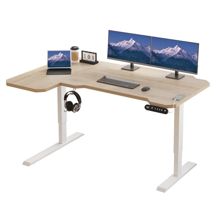 Radlove 150cm L Form Bureau réglable en Hauteur-Bureau Assis-Debout Réglable en Hauteur électriquement Chêne