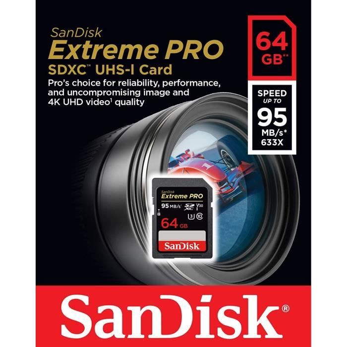 SanDisk Extreme Pro Carte mémoire flash Video Class V30 / UHS Class 3 / Class10 SDXC UHS I