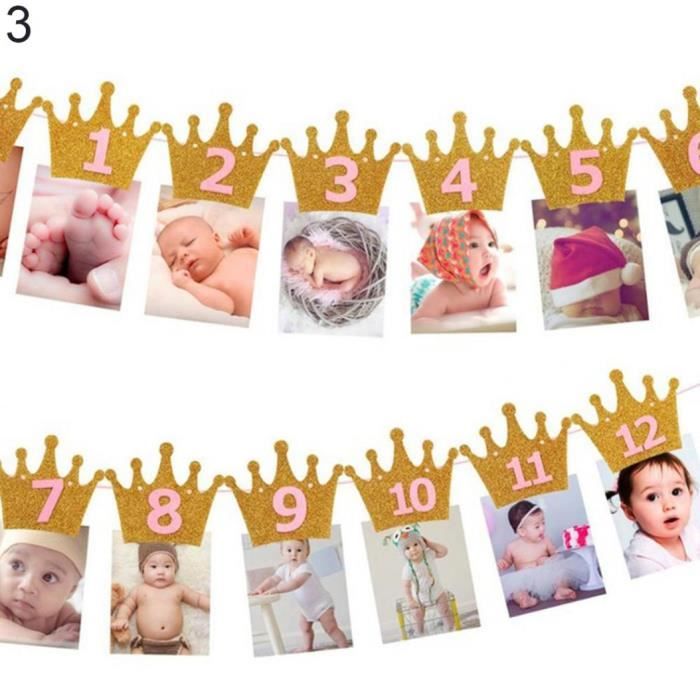 1er Bebe Fete D Anniversaire Paillettes Couronne Banniere Photo Mensuelle 1 12 Mois Guirlande 3 Cdiscount Maison