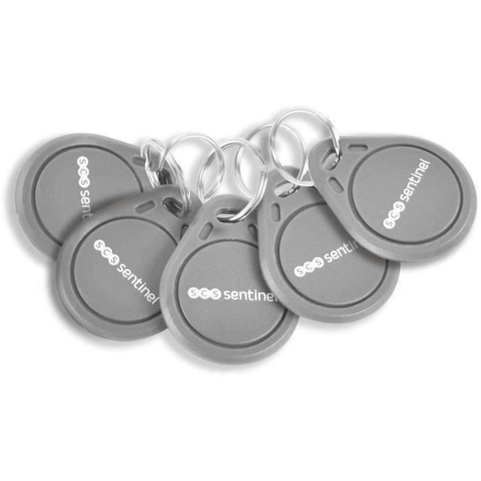 Lot de 5 badges RFID - SCS SENTINEL - CodeAccess 501 et A - Fréquence 125 kHz - Porte-clé inclus