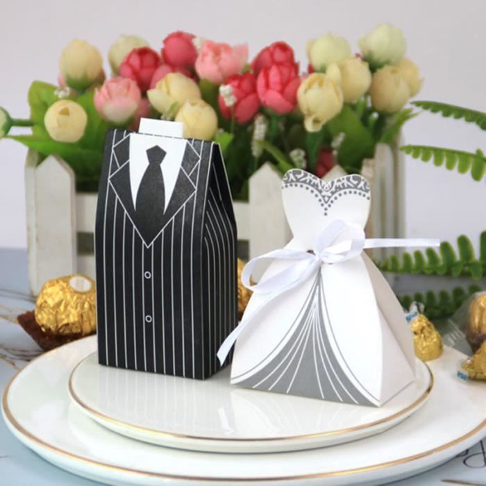 Lot 100 Boîtes Dragées Mariage INTVN - 50 Noir Marié + 50 Blanc Mariée - Pour Bonbons Et Chocolats