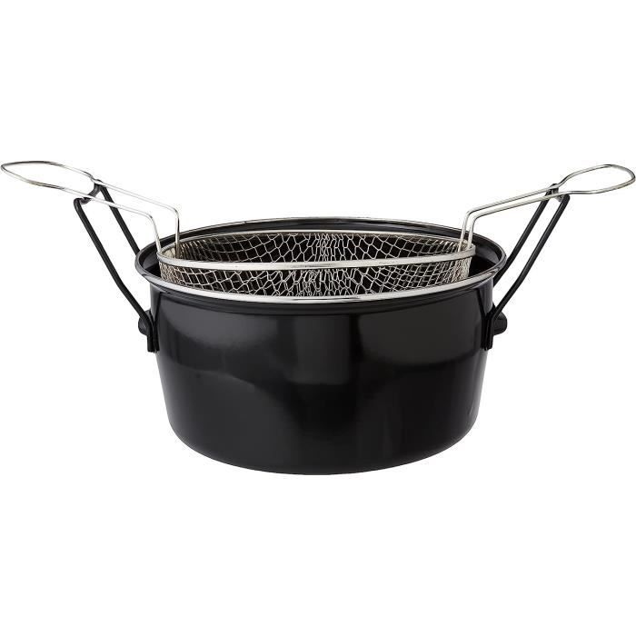 BAUMALU Friteuse Unie Noire 20 Cm - Acier Émaillé, Tous Feux Dont Induction