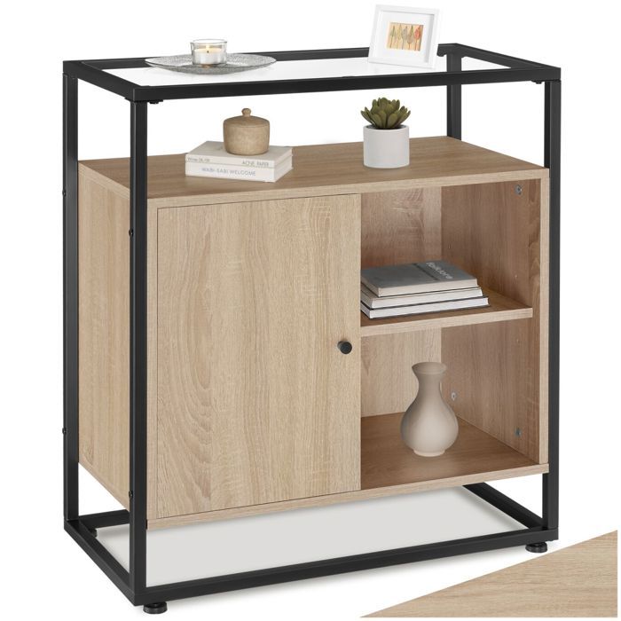 Commode - TECTAKE - Commode CONVENTRY en bois et acier au style industriel avec 2 étagères 70 x 38 x 805 cm - Bois clair