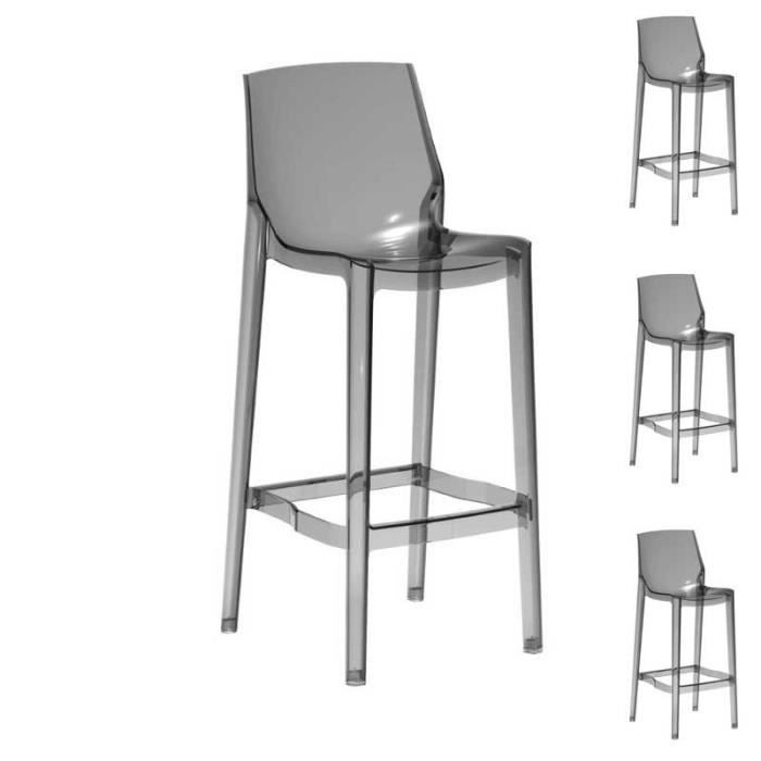 quatuor de chaises de bar transparent fumé - tousmesmeubles - monzy - contemporain - design - lot de 4 - adulte