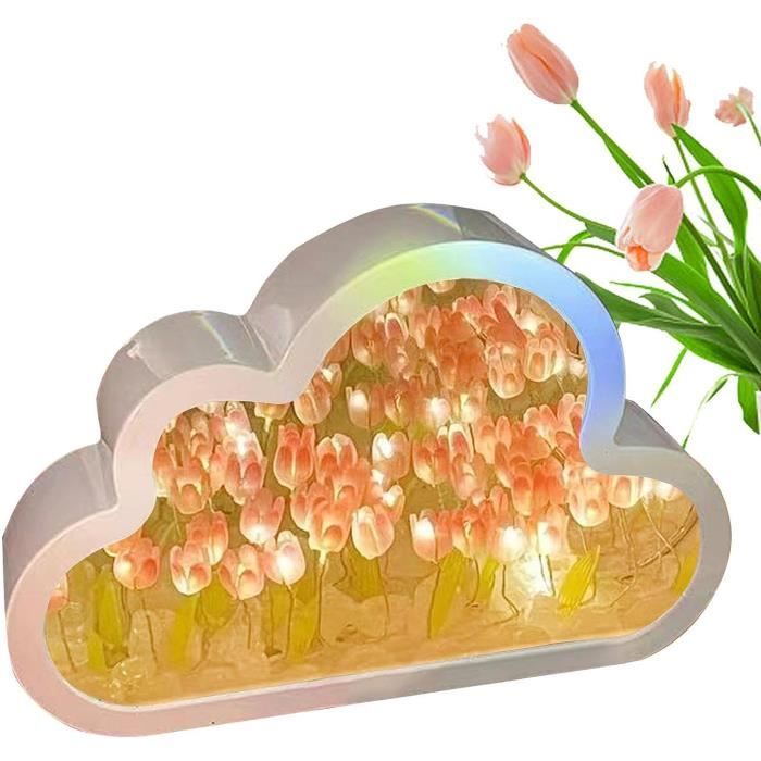 Shenrongtong Veilleuse fleur, tulipe, élégante lampe tulipe nuage avec  miroir pour chambre | 2 en 1 Fleur Lampe LED Tulipe Miroir Lumière Beau  Décor