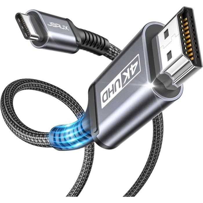 Câble USB-C Vers HDMI 4K 3m - Aluminium Tressé - Compatible MacBook, IPad, Surface, Samsung - Thunderbolt 3/4