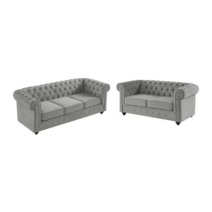 Canapés 3 places et 2 places CHESTERFIELD - Velours gris clair