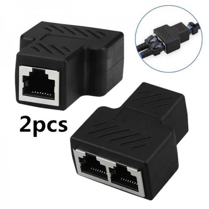 2Pcs Adaptateur Splitter RJ45 de 1 à 2 double femelle Port CAT 5 - CAT 6 LAN Ethernet Socket