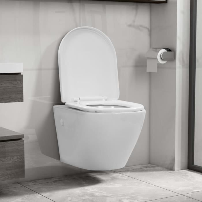 Toilette suspendue sans rebord - YOSOO - YAJ145237 - Céramique - Blanc - A suspendre