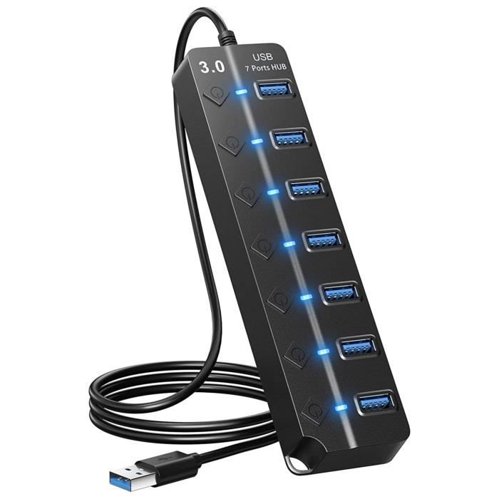 Hub USB 3.0 - ZGEER - 7 Ports - Alimenté - Interrupteurs Individuels ...