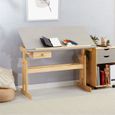 Bureau enfant FLEXI table à dessin réglable en hauteur et pupitre inclinable avec 1 tiroir, en pin massif vernis naturel et gris-1