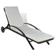 682Prime- Transat de Relaxation Contemporain - Chaise longue avec coussin et roues Résine tressée Marron - 200 x 65 x 39 cm-1