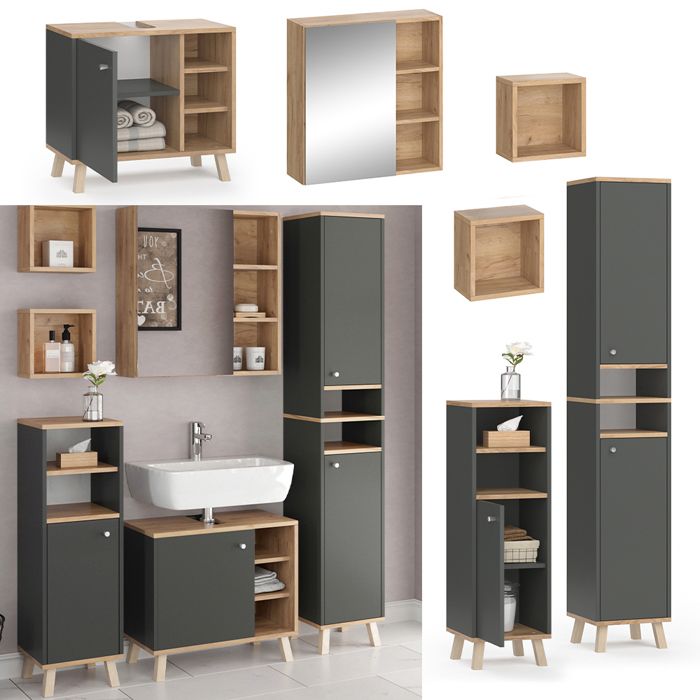 Vicco Armoire de salle de bain Irma anthracite/force d'or