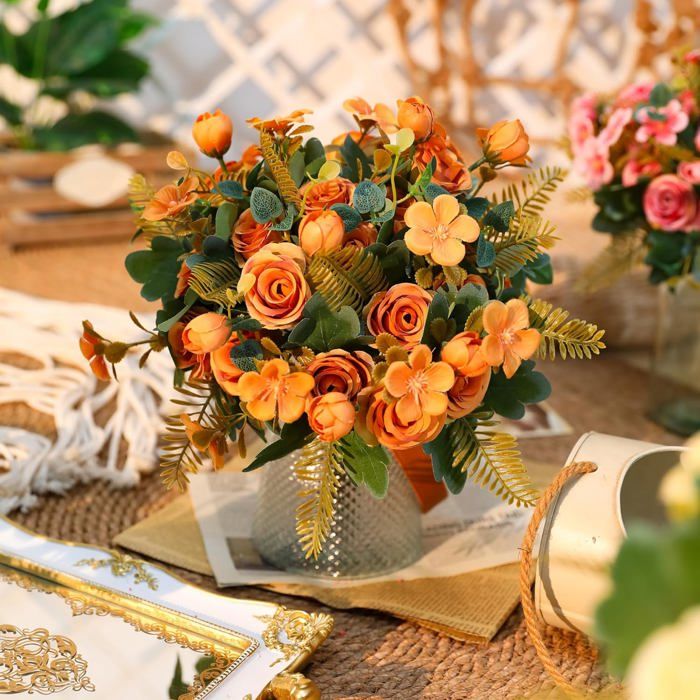 18 lots de fleurs artificielles pour décoration d'extérieur, résistantes aux UV, fausses fleurs qui ne se décolorent pas, bouquet de fleurs