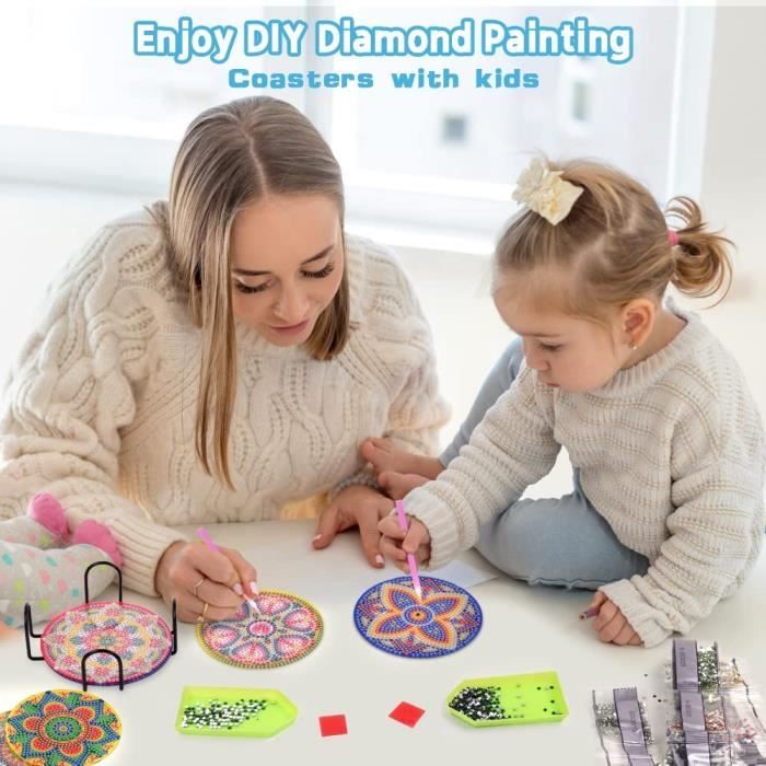 6 PCS DIY Diamant Peinture Dessous de Verre, Mandala/Animal Acrylique
