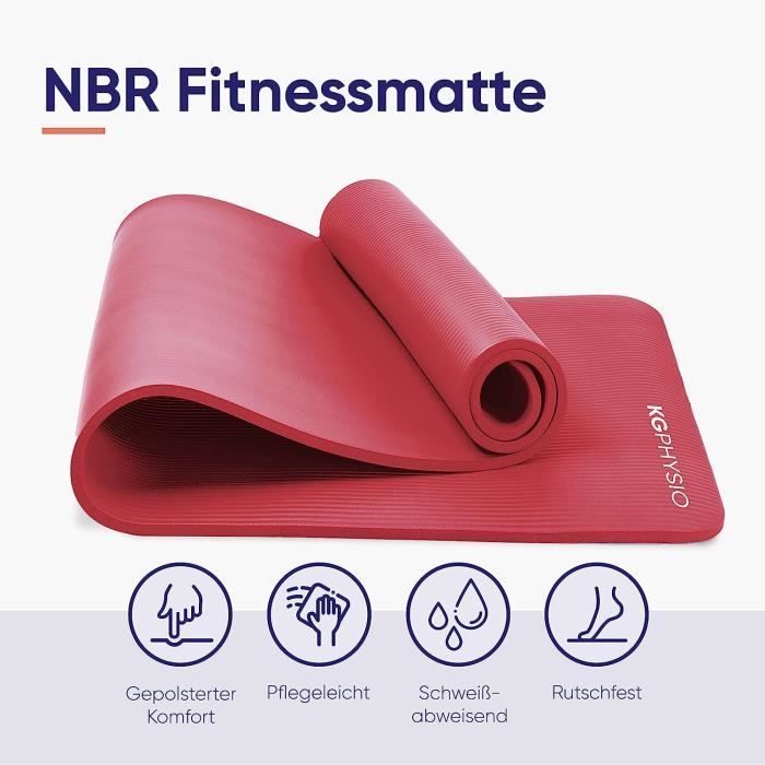 Tapis de Yoga Antiderapant Rouge KG Physio 183 cm x 60 cm x 10 mm Confortable et Transportable Cdiscount Sport
