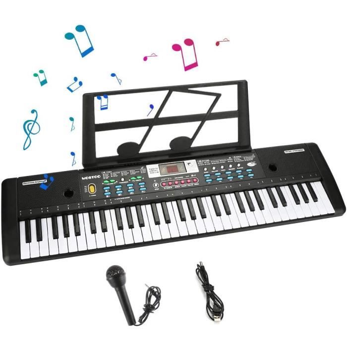 Clavier numérique pour enfants, idéal pour les débutants avec 61 touches et de nombreux sons d'instruments, clavier portable d'apprentissage pour débutants avec support et microphone