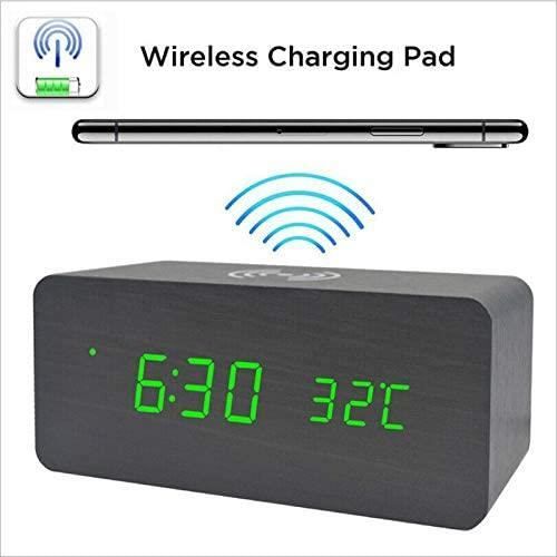 Réveil Numérique Bois avec Chargeur sans Fil, VORRINC