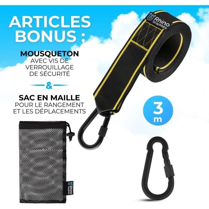 Kit Montage Balançoire & Hamac 900 Kg – Sangles 150 Cm, Mousquetons, Anneaux D & Protection Arbre