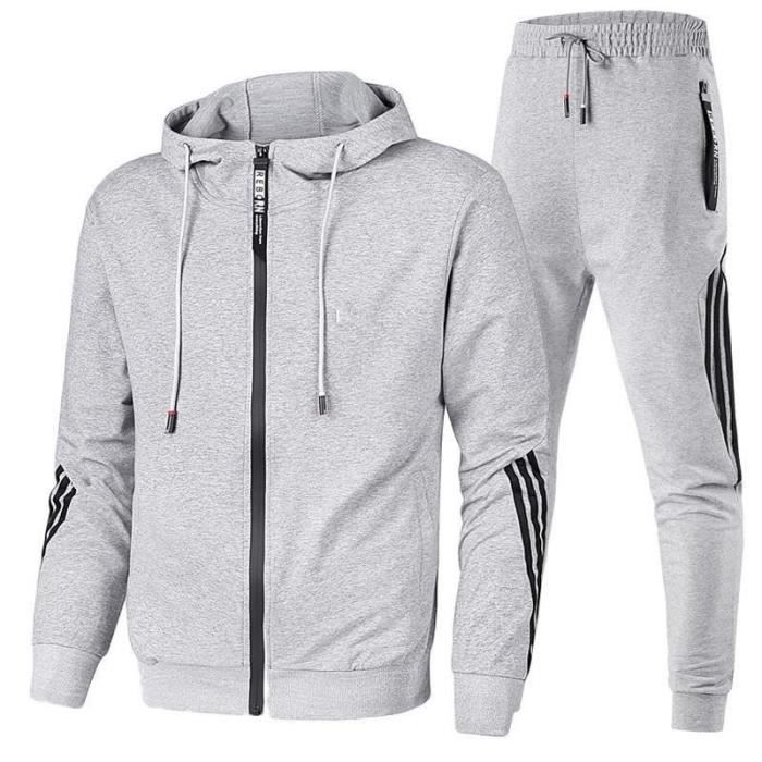 Survêtement Homme Style Rétro - Veste à Capuche + Pantalon Jogging, Coupe Décontractée Pour Le Sport Et Le Quotidien