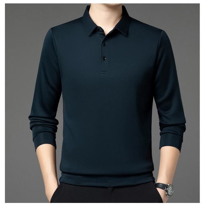 Polo Homme Chaud Double Polaire Hiver T Shirt Tops Business Confortable Manches Longues INSFITY Couleur Bleu