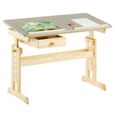 Bureau enfant FLEXI table à dessin réglable en hauteur et pupitre inclinable avec 1 tiroir, en pin massif vernis naturel et gris-2