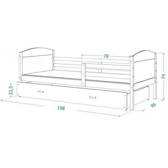 KIDS LITERIE LIT Enfant Mateo 190x90 Gris Blanc livr/é avec sommier tiroir et Matelas en Mousse de 7cm OFFERTS