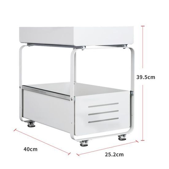 Etagere Epices Sous Evier WODFARR Support Rangement Cuisine 2 Niveaux Sous Évier Coulissant - Blanc 37.4x26.5x44cm