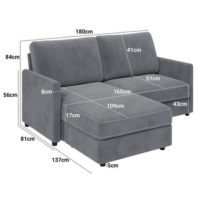 Canapé 3 Places Velours Gris Foncé 180 Cm - NEUF - Avec Oreillers
